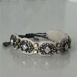 Stella & Dot cream leather crystal and beads bracelet